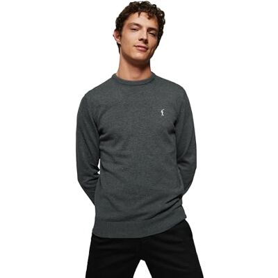 Polo Club Jersey Básico de Punto con Cuello Redondo Hombre Suéter 100% Algodón con Logo Bordado Polo Club Jersey Básico de Punto con Cuello Redondo Hombre Suéter 100% Algodón con Logo Bordado