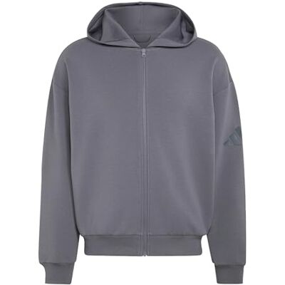 Adidas Hombre Soft Lux Full-Zip Hoodie Sweatshirt, Grey Five, L Adidas Hombre Soft Lux Full-Zip Hoodie Sweatshirt, Grey Five, L