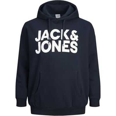 JACK & JONES PLUS Men's JJECORP Logo Sweat Hood PS Hooded Sweatshirt, Navy Blazer, 3XL JACK & JONES PLUS Men's JJECORP Logo Sweat Hood PS Hooded Sweatshirt, Navy Blazer, 3XL
