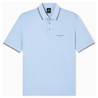 Giorgio Armani Polo de piqué para Hombre con Texto pequeño, Tejido Vaquero., L Giorgio Armani Polo de piqué para Hombre con Texto pequeño, Tejido Vaquero., L