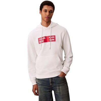 Calvin Hoodie Hombre Terry Box Graphic Regular Fit, Blanco (Bright White), S Calvin Hoodie Hombre Terry Box Graphic Regular Fit, Blanco (Bright White), S
