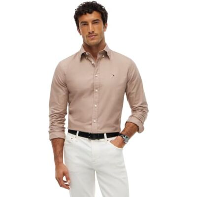 Tommy Hilfiger Camisa Oxford RF Solid Heritage para Hombre, L/S, Color Gris Pardo costero/Gris Pardo costero, Talla M Tommy Hilfiger Camisa Oxford RF Solid Heritage para Hombre, L/S, Color Gris Pardo costero/Gris Pardo costero, Talla M