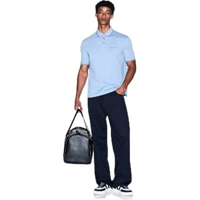 Giorgio Armani Polo de piqué para Hombre con Texto pequeño, Tejido Vaquero., M Giorgio Armani Polo de piqué para Hombre con Texto pequeño, Tejido Vaquero., M