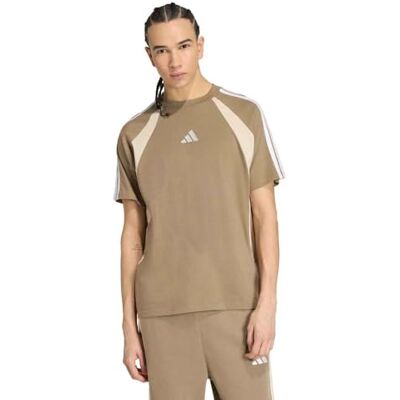 Adidas Hombre Seasonal Essentials Colorblock Shirt, Khaki Six/Crystal Linen/Off White, S Adidas Hombre Seasonal Essentials Colorblock Shirt, Khaki Six/Crystal Linen/Off White, S