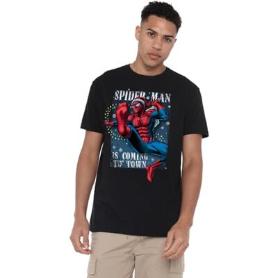 Marvel Spiderman Is Coming To Town Unisex T Shirt, Black Camisa Unisex Adulto (Pack de 1) Marvel Spiderman Is Coming To Town Unisex T Shirt, Black Camisa Unisex Adulto (Pack de 1)