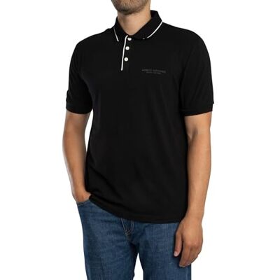 Giorgio Armani Essential, Striped Collar Side Milano-New York Logo Lettering Polo, Negro, L Hombre, Negro, L Giorgio Armani Essential, Striped Collar Side Milano-New York Logo Lettering Polo, Negro, L Hombre, Negro, L
