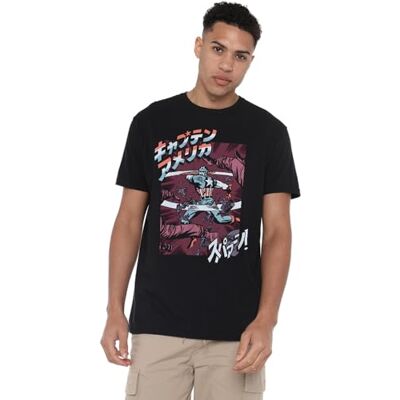 Marvel Captain America Retro Japanese Strike Unisex T Shirt, Black Camisa Unisex Adulto (Pack de 1) Marvel Captain America Retro Japanese Strike Unisex T Shirt, Black Camisa Unisex Adulto (Pack de 1)