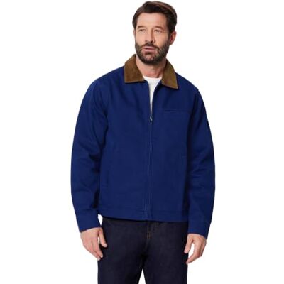 Amazon Essentials Chaqueta de Mezclilla rígida con Cremallera para Hombre, Ajuste Relajado, Azul Marino Oscuro, Talla S Amazon Essentials Chaqueta de Mezclilla rígida con Cremallera para Hombre, Ajuste Relajado, Azul Marino Oscuro, Talla S