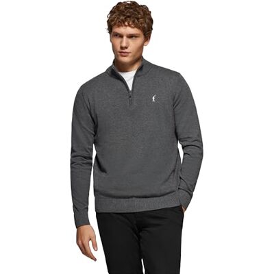 Polo Club Jersey con Cierre de Media Cremallera y Cuello Alto Jersei con Logo Bordado para Hombre Suéter Manga Larga 100% algodón Polo Club Jersey con Cierre de Media Cremallera y Cuello Alto Jersei con Logo Bordado para Hombre Suéter Manga Larga 100% algodón
