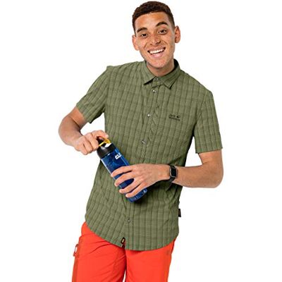 Jack Wolfskin Hombre Rays Stretch Vent Shirt Men Camisa, Light Moss Checks, Small Jack Wolfskin Hombre Rays Stretch Vent Shirt Men Camisa, Light Moss Checks, Small