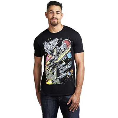 Star Wars Camiseta Falcon Battle de Manga Corta con Cuello Redondo y Corte Regular para Hombre, Negra (Negra y Negra), Talla Grande (Talla del Fabricante: Grande) Star Wars Camiseta Falcon Battle de Manga Corta con Cuello Redondo y Corte Regular para Hombre, Negra (Negra y Negra), Talla Grande (Talla del Fabricante: Grande)