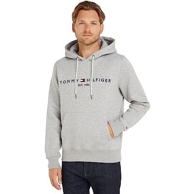 Tommy Hilfiger Hoodie Hombre Core Tommy Logo con Capucha, Gris (Cloud Heather), 3XL Tommy Hilfiger Hoodie Hombre Core Tommy Logo con Capucha, Gris (Cloud Heather), 3XL