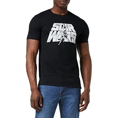 Star Wars Camiseta con Logo Retro Hombre, Negra (Negra y Negra), Talla S UK Star Wars Camiseta con Logo Retro Hombre, Negra (Negra y Negra), Talla S UK