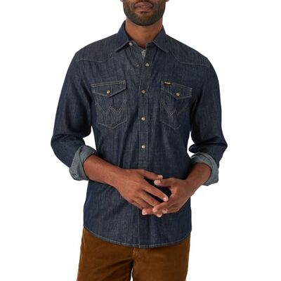 Wrangler Iconic Denim Regular Fit Snap Shirt Hemd mit Button-Down-Kragen, Rinse Denim, XXL Wrangler Iconic Denim Regular Fit Snap Shirt Hemd mit Button-Down-Kragen, Rinse Denim, XXL