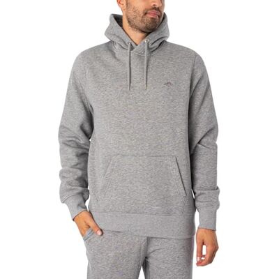 GANT REG Shield Sudadera con Capucha para Hombre, Color Gris Jaspeado, estándar, Gris, XL GANT REG Shield Sudadera con Capucha para Hombre, Color Gris Jaspeado, estándar, Gris, XL