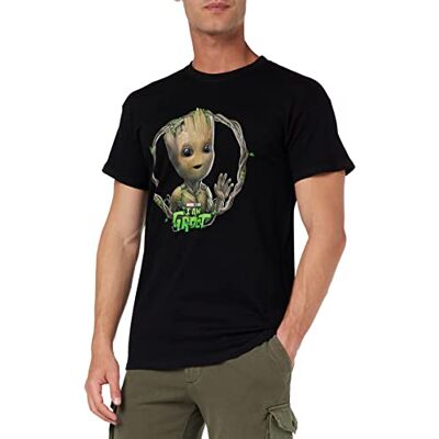 Marvel Legend Icon Officiel Baby Groot imprimé T-Shirt pour Hommes Col RAS du COU Manches Courtes Coton Coupe régulière,Noir_XL Marvel Legend Icon Officiel Baby Groot imprimé T-Shirt pour Hommes Col RAS du COU Manches Courtes Coton Coupe régulière,Noir_XL