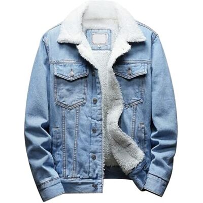 Omoone Chaqueta de mezclilla gruesa con forro polar Sherpa para hombre, Denim Blue Fleece Blanco, Medium Omoone Chaqueta de mezclilla gruesa con forro polar Sherpa para hombre, Denim Blue Fleece Blanco, Medium
