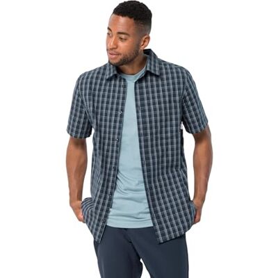 Jack Wolfskin Hot Springs M Camisa de Manga Corta para Hombre, Cuadros Azules nocturnos, M, Cuadros Azules nocturnos., M Jack Wolfskin Hot Springs M Camisa de Manga Corta para Hombre, Cuadros Azules nocturnos, M, Cuadros Azules nocturnos., M