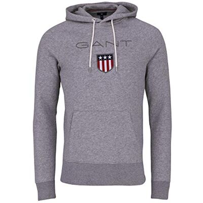 GANT REG Shield Sudadera con Capucha para Hombre, Color Gris Jaspeado, estándar, Gris, XXXL GANT REG Shield Sudadera con Capucha para Hombre, Color Gris Jaspeado, estándar, Gris, XXXL