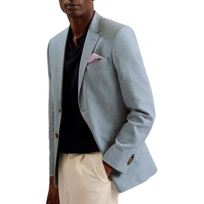 Ted Baker Damaskj Americana Delgada de Lino y algodón, Azul Claro, M Ted Baker Damaskj Americana Delgada de Lino y algodón, Azul Claro, M