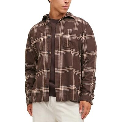 JACK & JONES Jcospace Logan Flannel Overshirt LS Camisa Casual, Seal Brown/Checks: Checks, M Hombres JACK & JONES Jcospace Logan Flannel Overshirt LS Camisa Casual, Seal Brown/Checks: Checks, M Hombres