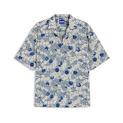 HUGO Hombres Eligino Camisa Relaxed de Popelina de Algodón Impreso, Azul Claro458, XL HUGO Hombres Eligino Camisa Relaxed de Popelina de Algodón Impreso, Azul Claro458, XL