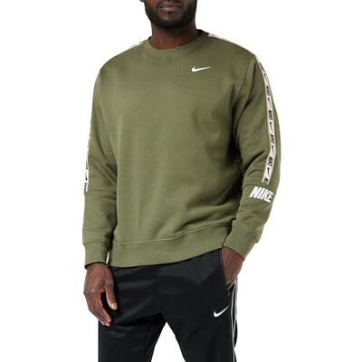 Nike Repeat Fleece Crew BB Sudadera para Hombre, Hombre, Sudadera, , Verde Oliva y Blanco., Small Nike Repeat Fleece Crew BB Sudadera para Hombre, Hombre, Sudadera, , Verde Oliva y Blanco., Small
