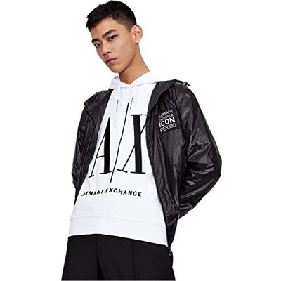 Giorgio Armani Hoodie, Maxi Print Logo On Front Sudadera para Hombre, Blanco, M Giorgio Armani Hoodie, Maxi Print Logo On Front Sudadera para Hombre, Blanco, M