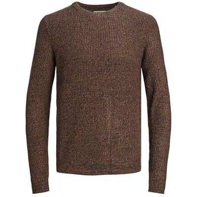 JACK & JONES Jersey de Punto Jjelewis para Hombre con Cuello Redondo, Mocha Bisque/Detalle: Twisted W. Navy Blazer, S JACK & JONES Jersey de Punto Jjelewis para Hombre con Cuello Redondo, Mocha Bisque/Detalle: Twisted W. Navy Blazer, S