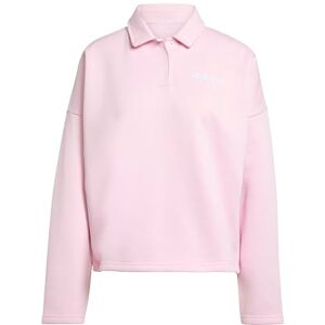 Adidas Donna Essentials Linear Fleece Polo Sweatshirt, Clear Pink/White, M Adidas Donna Essentials Linear Fleece Polo Sweatshirt, Clear Pink/White, M