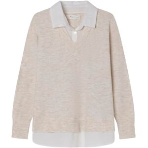 SPRINGFIELD Double Fabric Sweater with Collar and HEM IN Poplin Sudadera Popelin, Blanco, M para Mujer SPRINGFIELD Double Fabric Sweater with Collar and HEM IN Poplin Sudadera Popelin, Blanco, M para Mujer