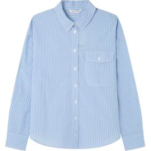 SPRINGFIELD Oversized Striped Shirt with Front Pocket Blouse, Blue, XL para Mujer SPRINGFIELD Oversized Striped Shirt with Front Pocket Blouse, Blue, XL para Mujer