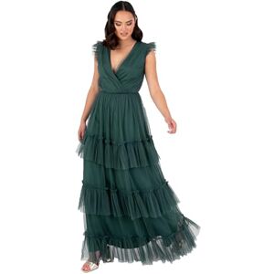 Anaya with Love Women's Maxi Dress Ladies Short Sleeve V-Neck Wrap Tiered Ruffle Tulle A-Line Wedding Guest Bridesmaid Prom Ball Gown, Vert émeraude 40 Anaya with Love Women's Maxi Dress Ladies Short Sleeve V-Neck Wrap Tiered Ruffle Tulle A-Line Wedding Guest Bridesmaid Prom Ball Gown, Vert émeraude 40