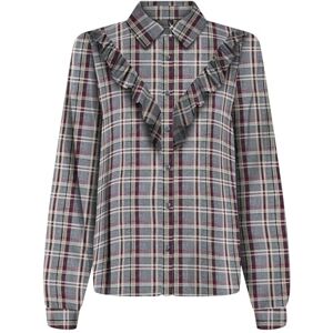 ONLY Shirt Onlevia Check L/S Frill Camiseta Wvn, Gris, XL Mujeres ONLY Shirt Onlevia Check L/S Frill Camiseta Wvn, Gris, XL Mujeres