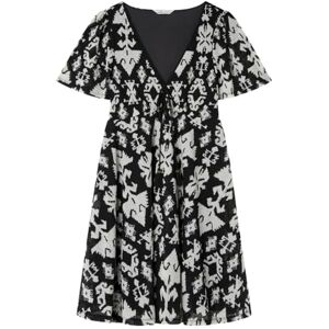 SPRINGFIELD Vestido Mini Estampado Ikat con Bolitas De Encaje En El Cuello Y Elástico Dentro De La Costura Corto Bicolor, Negro Estandar, L para Mujer SPRINGFIELD Vestido Mini Estampado Ikat con Bolitas De Encaje En El Cuello Y Elástico Dentro De La Costura Corto Bicolor, Negro Estandar, L para Mujer
