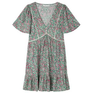 SPRINGFIELD Viscose Short V-Neck Printed Dress with Cotton Lace Inserted and Short Sleeve SPRINGFIELD Viscose Short V-Neck Printed Dress with Cotton Lace Inserted and Short Sleeve