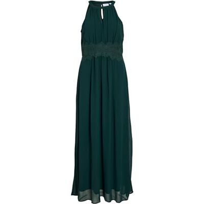Vila Vestido de Mujer Vimilina con Cuello Halter Maxi Dress-Noos, Escarabajo/Detalle: elástico, 46 Vila Vestido de Mujer Vimilina con Cuello Halter Maxi Dress-Noos, Escarabajo/Detalle: elástico, 46