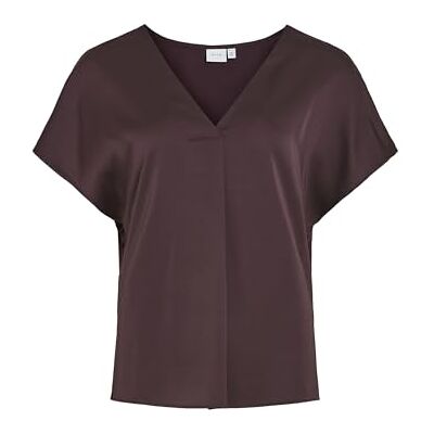 Vila Mujer Viellette V-Neck S/S Satin Top-Noos Blusa de Manga Corta, Plum, 38 Vila Mujer Viellette V-Neck S/S Satin Top-Noos Blusa de Manga Corta, Plum, 38