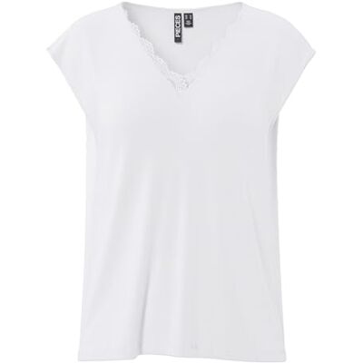 PIECES Lace V-Neck tee Jrs FC BC Pckamala-Camiseta de Encaje con Cuello en V para Mujer PIECES Lace V-Neck tee Jrs FC BC Pckamala-Camiseta de Encaje con Cuello en V para Mujer