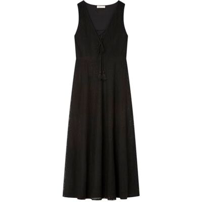 SPRINGFIELD Midi Crochet Sleeve Less Black Dress with V Neck Vestido con Escote En V Mujer SPRINGFIELD Midi Crochet Sleeve Less Black Dress with V Neck Vestido con Escote En V Mujer