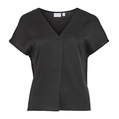 Vila Mujer Viellette V-Neck S/S Satin Top-Noos Blusa de Manga Corta, Negro, 46 Vila Mujer Viellette V-Neck S/S Satin Top-Noos Blusa de Manga Corta, Negro, 46