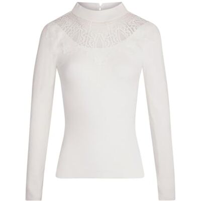 Morgan Jersey Mix Encaje Cuello Montante, Off White, L Morgan Jersey Mix Encaje Cuello Montante, Off White, L