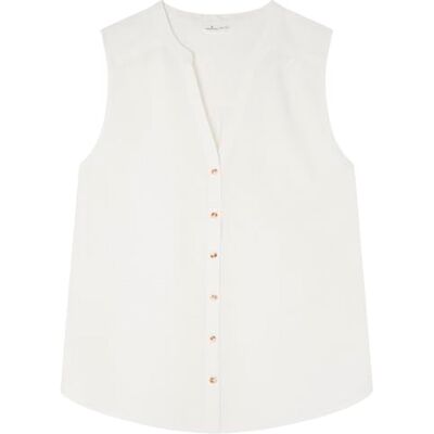 SPRINGFIELD SPRINGFILED, Mujer, Blusa Cuello Mao Sin Mangas Algodón Lino, White, 38 SPRINGFIELD SPRINGFILED, Mujer, Blusa Cuello Mao Sin Mangas Algodón Lino, White, 38