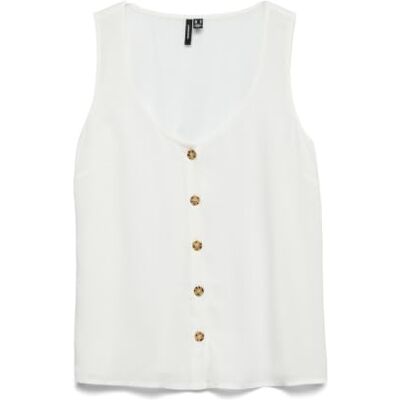 VERO MODA Top sin Mangas a Rayas con Cuello Redondo y Botones para Mujer, Blanco Nieve., M VERO MODA Top sin Mangas a Rayas con Cuello Redondo y Botones para Mujer, Blanco Nieve., M