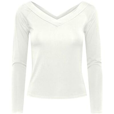 PIECES Pcmaliva LS Camiseta de Manga Larga con Cuello en V y Hombros Descubiertos para Mujer, Blanco Brillante., XS PIECES Pcmaliva LS Camiseta de Manga Larga con Cuello en V y Hombros Descubiertos para Mujer, Blanco Brillante., XS