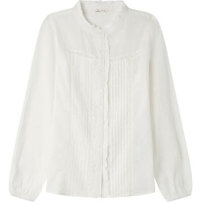SPRINGFIELD Long Sleeve Blouse with Pleats and Double Fabric Ruffles Blusa De Manga Larga Mujer (Pack de 1) SPRINGFIELD Long Sleeve Blouse with Pleats and Double Fabric Ruffles Blusa De Manga Larga Mujer (Pack de 1)
