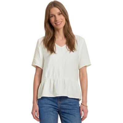 Street One Blusa de Manga Corta para Mujer 3413372 con Cuello en V y Peplum (1 Unidad), Blanco Crudo, 46 Street One Blusa de Manga Corta para Mujer 3413372 con Cuello en V y Peplum (1 Unidad), Blanco Crudo, 46