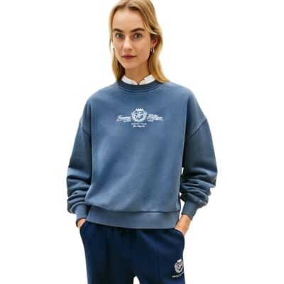 Tommy Hilfiger Sudadera de Rizo con Escudo Universitario para Mujer, WW0WW48733, Azul, Talla XL Tommy Hilfiger Sudadera de Rizo con Escudo Universitario para Mujer, WW0WW48733, Azul, Talla XL