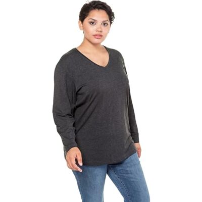 Ulla Popken Shirt, V-Ausschnitt, Relaxed, Langarm Camiseta, Cuello en V, Holgado, Manga Larga, Negro, 48-50 Mujeres Ulla Popken Shirt, V-Ausschnitt, Relaxed, Langarm Camiseta, Cuello en V, Holgado, Manga Larga, Negro, 48-50 Mujeres