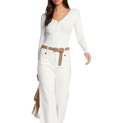 Morgan Punto Manga Larga Cuello V con Cremallera, Off White, S Morgan Punto Manga Larga Cuello V con Cremallera, Off White, S
